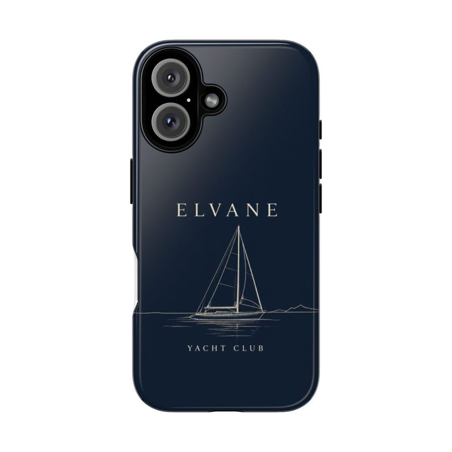 Coque Yacht Club ELVANE — voilier tracé d’un seul trait, blanc sur bleu nuit